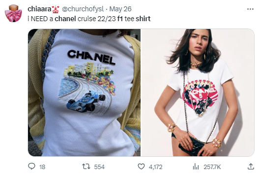 El precio de la camiseta de F1 de Chanel sorprende a todo Internet -  HIGHXTAR.